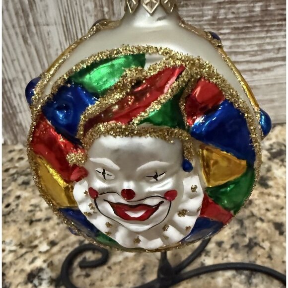 Vintage Christopher Radko Clown Jester Drum Glass Christmas Ornament - Picture 1 of 8